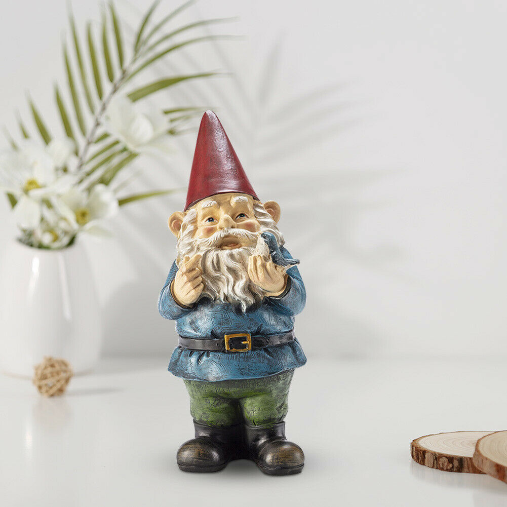 Garden Gnome Holding Bird Dwarf Art Statues Garden Ornament Home Decoration Gi @