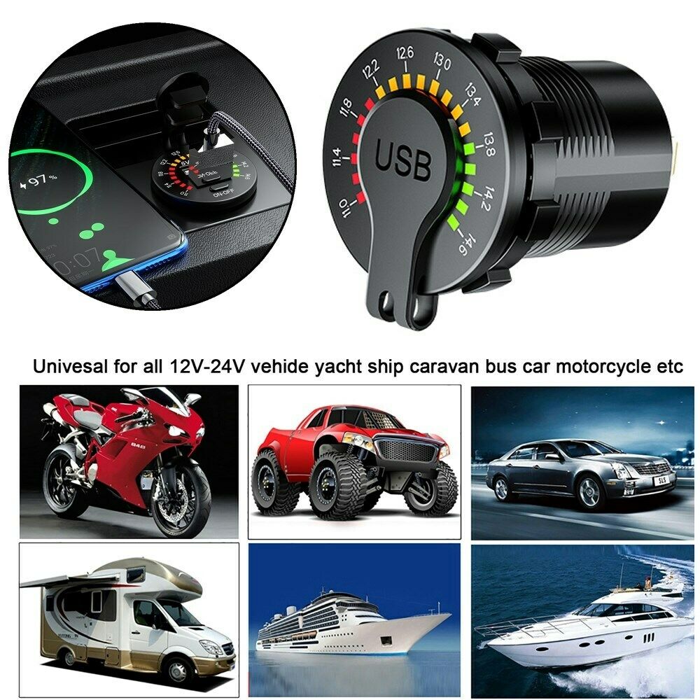 Dual USB Car Charger Socket Power Outlet 12V 4.8A LED Voltmeter for Car Boat