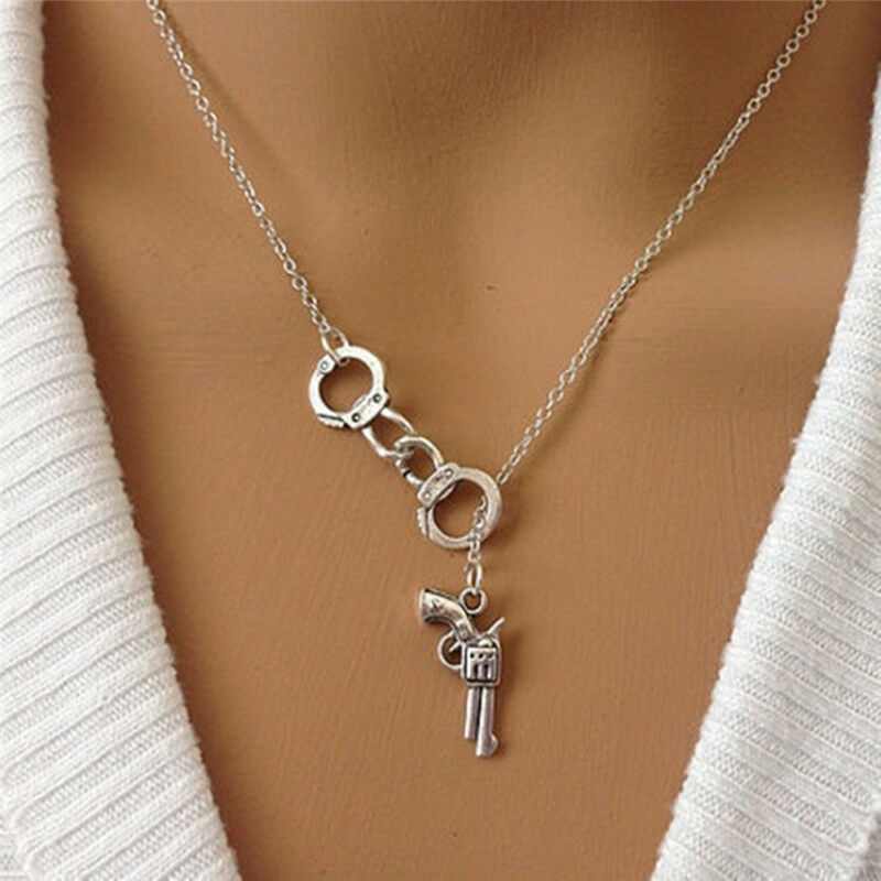Stylish 1Pcs Handcuff and Gun Lariat Necklace Pendant Necklace .l8