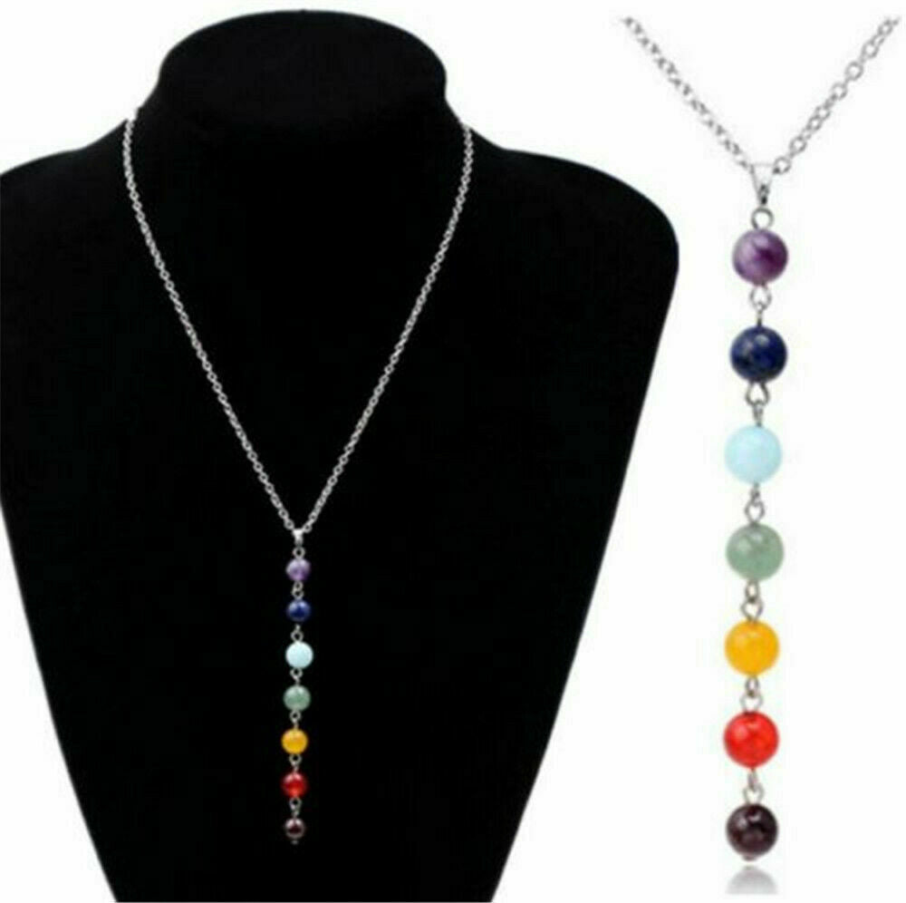 Jewelry Balancing Yoga Healing Reiki Necklace 7 Chakra Beads Pendant Chain
