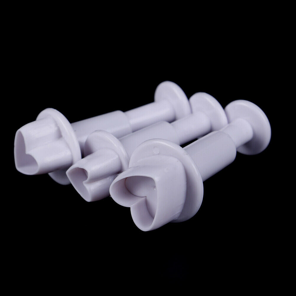 3pcs Love Heart Shape Cookie Plunger Cutter Fondant Gumpaste Cupcake Topp.l8