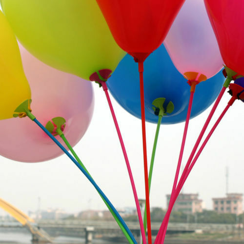 100pcs Plastic Balloon Multicolor Holder Sticks Cup Wedding Party Decorat