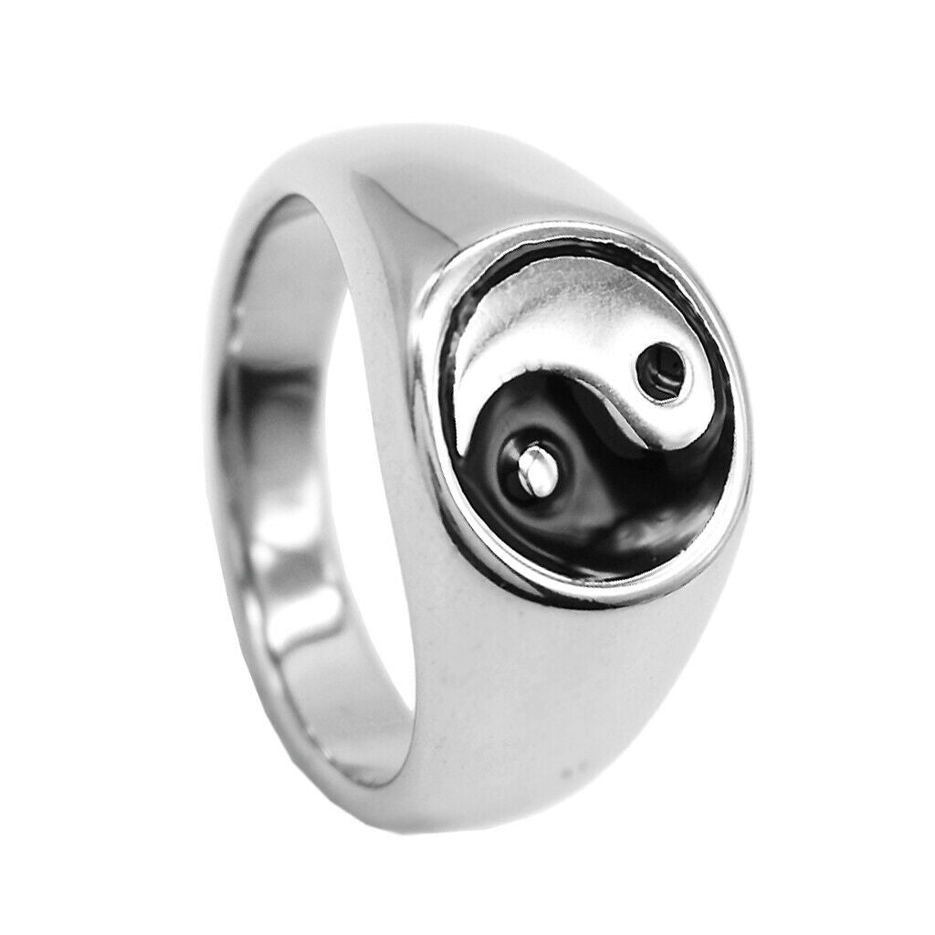Retro Stainless Steel  Tai Chi Finger Ring Yin Yang Spinner Ring US Size 13