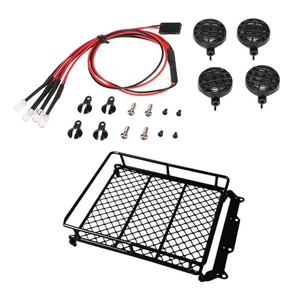 1/10 1/8 1/12 RC Car Metal Roof Rack Luggage Carrier W/ 4 LED Lights Accessories