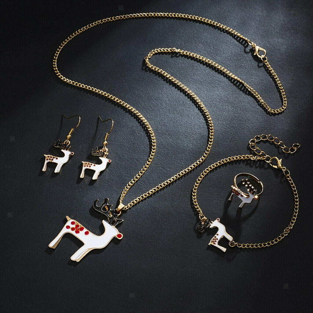 Christmas Jewelry Set Necklace Rings Bracelets Earring Decors Christmas Elk