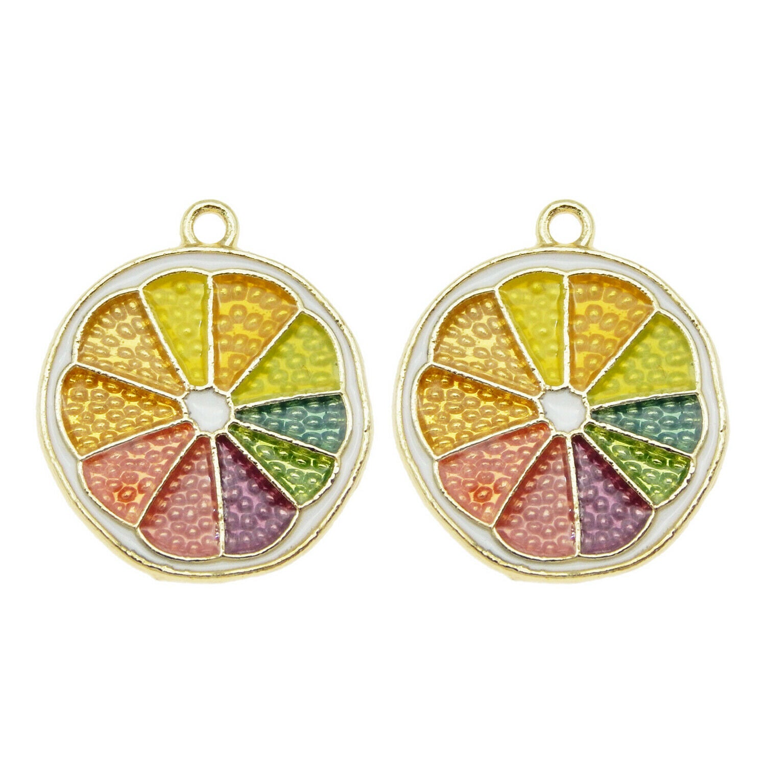 8PCS 23x20mm Enamel Rainbow Lemon Slice Pendant Charms for Bracelet Necklace