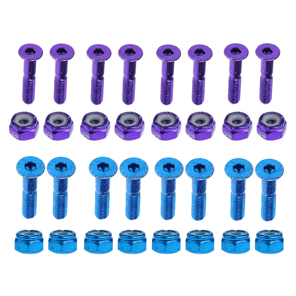 16x Replacement Skateboard Truck Hardware Set Longboard Screws Bolts Blue+Purple