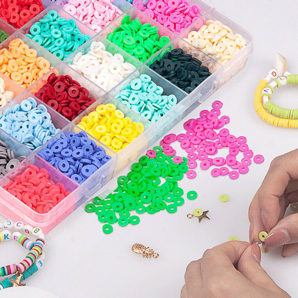 24 Colors Flat Round Polymer Clay Spacer Beads for Jewelry Making Bracelets