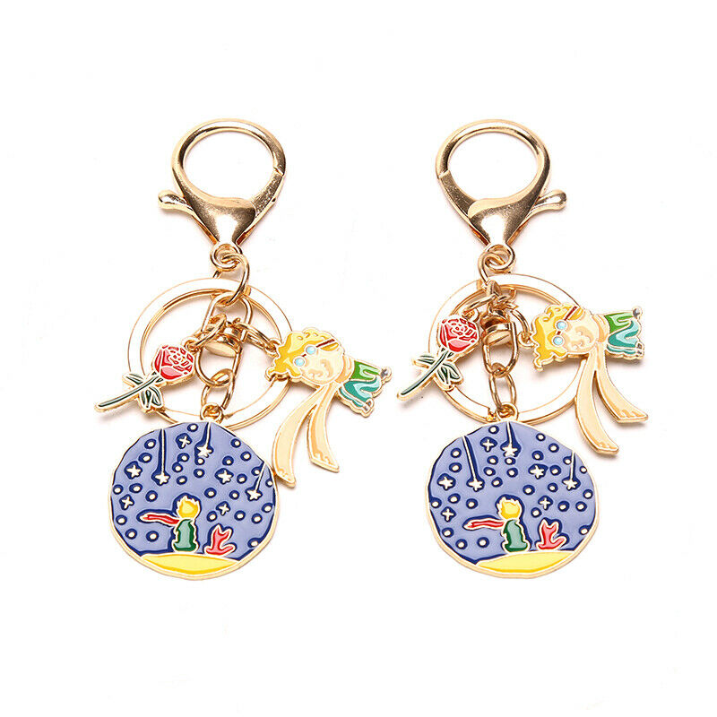 Fashion Metal Rose Keychains Starry Little Prince Keyring Creative Boy Men WBDA