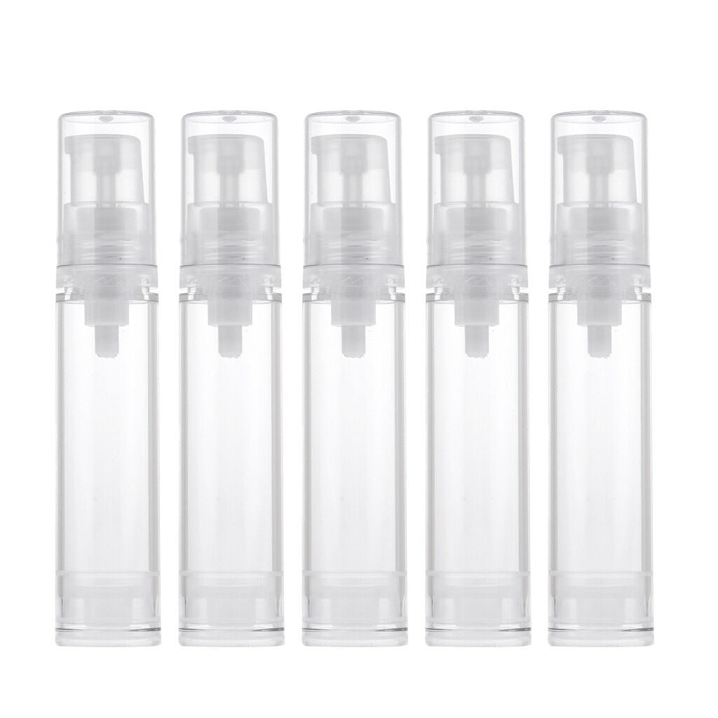 Portable Airless Bottle Cosmetic Treatment Pump Travel Empty Clear 10ml 5Pcs