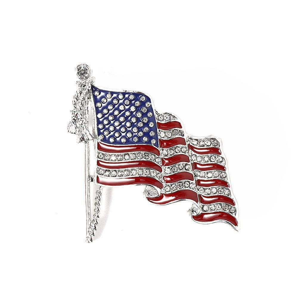 American USA National Flag Star Lapel Pins Crystal Rhinestone Brooch Badge Gift