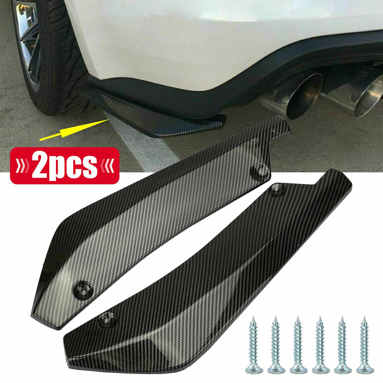 2x Car Auto Carbon Fiber Rear Bumper Lip Diffuser Splitter Canard Protector Top