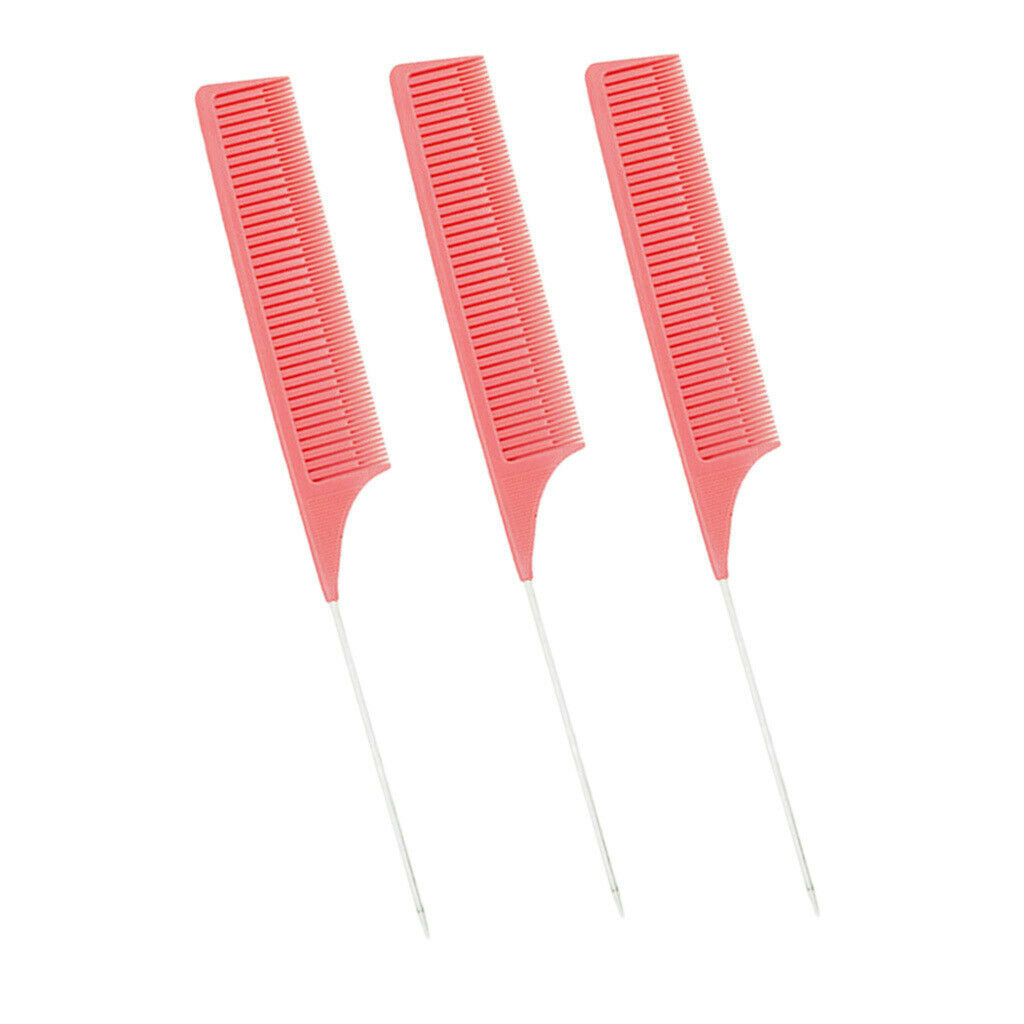 3x ABS One-way Weave Highlighting Foiling Combs Salon Dyeing Comb Pink