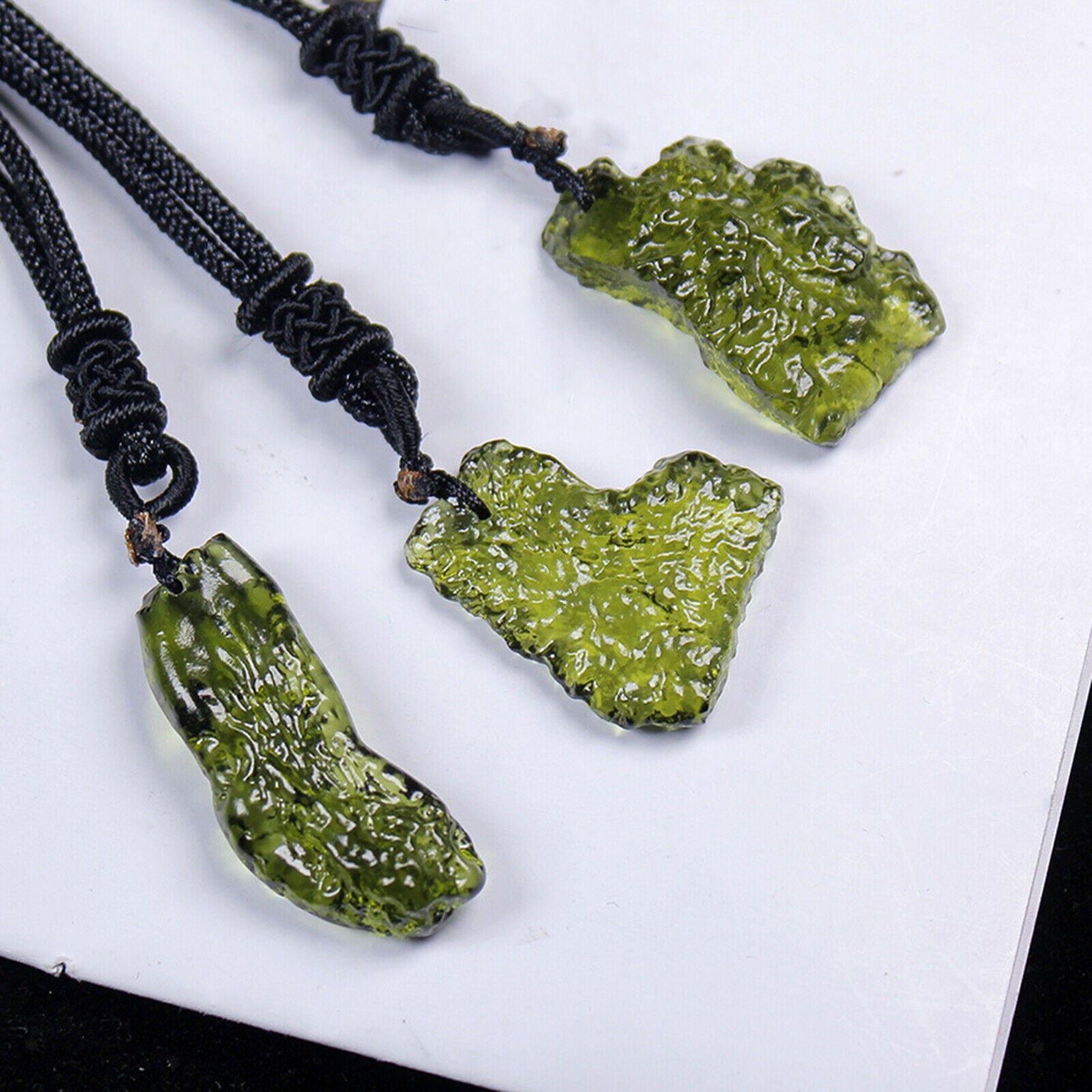 2X Beautiful Moldavite Crystal Aerolites Necklace Pendant with Lanyard 3-5g