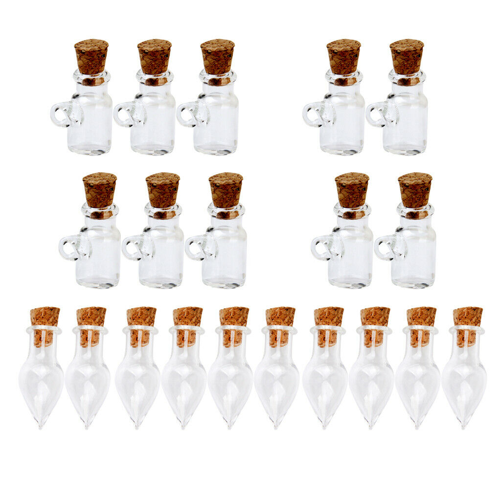 20pcs Mini Fancy Empty Clear Glass Bottle Wishing With Cork Necklace Pendant