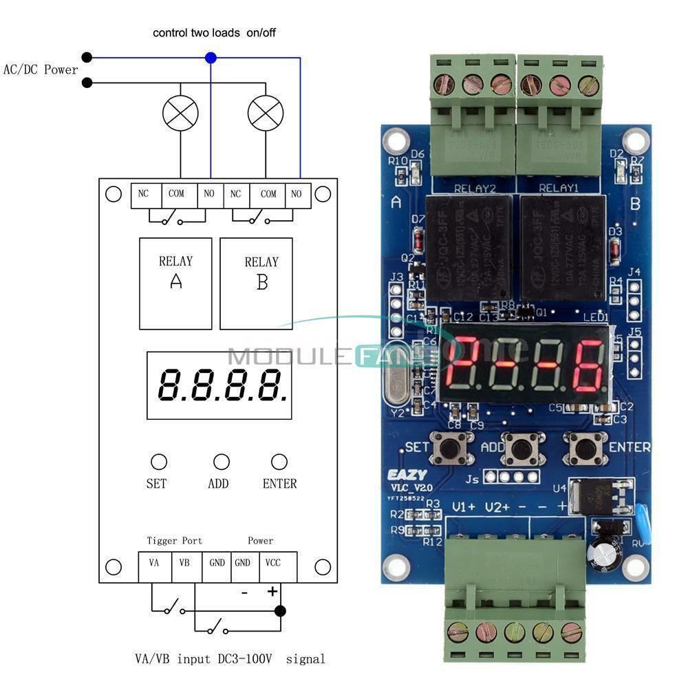 DC12V Dual Programmable Relay Control Board Cycle Delay Timer Switch Module MF
