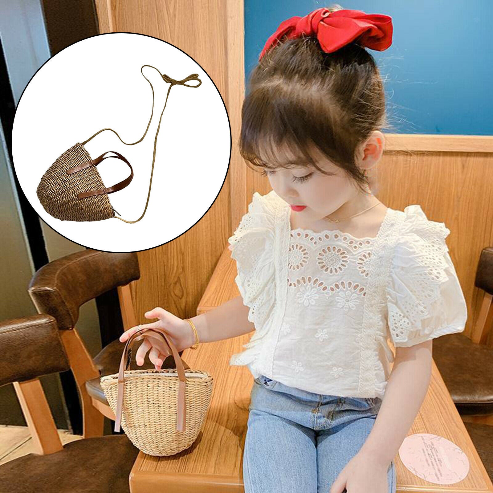 Cute Wicker Bike Basket and Shoulder Strap Bicycle Front Handlebar Basket