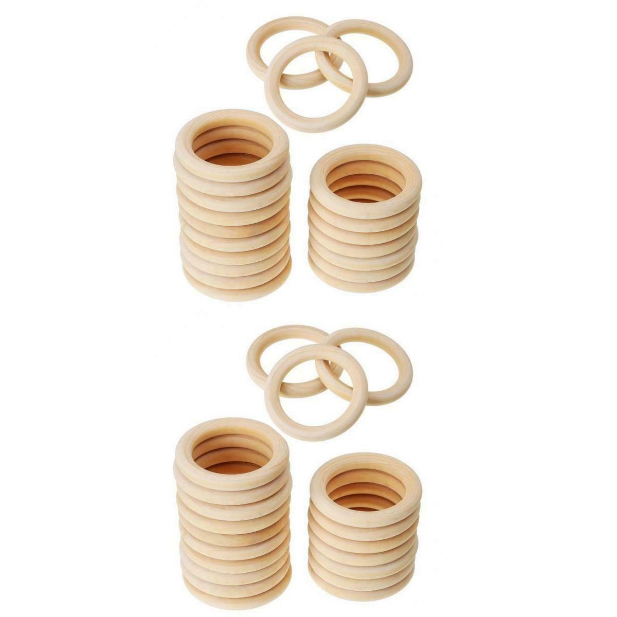 20x 60mm + 20x 50mm Natural Wood Wooden Rings for Baby Teethers Connectors
