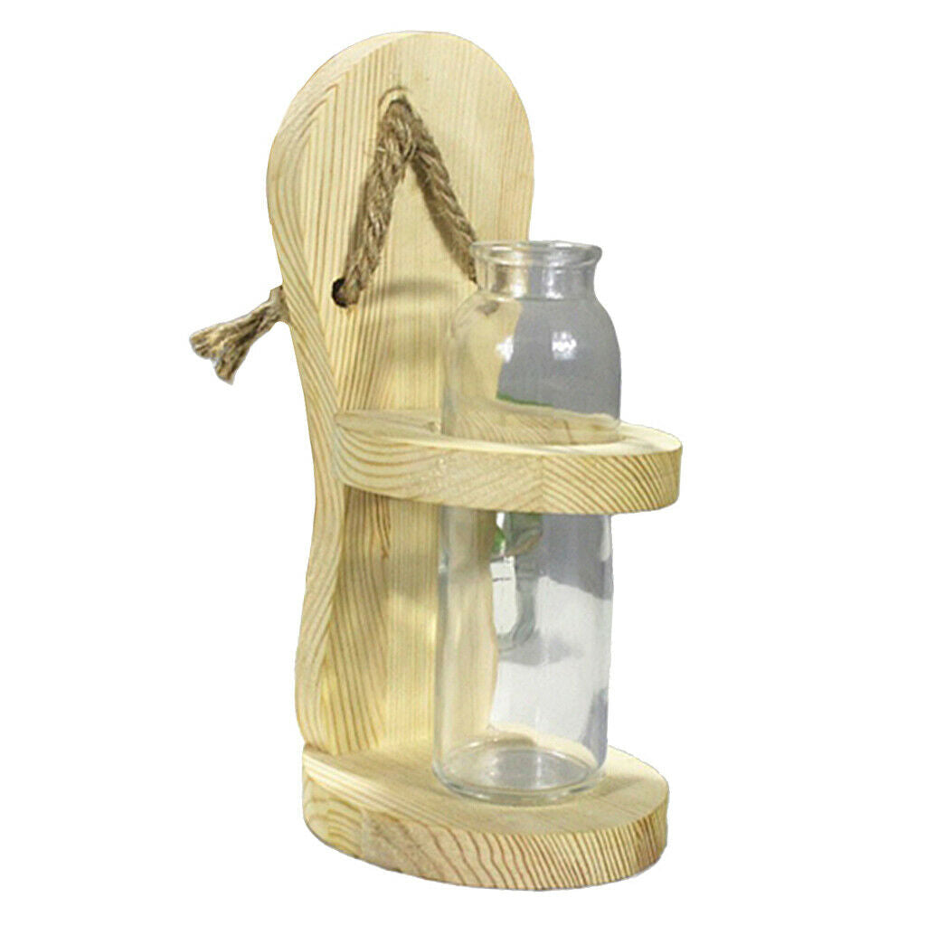 Hydroponic Plants Glass Flower Vase Hanging Planter w/ Wooden Container Home