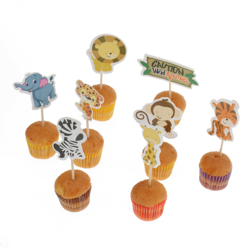 MagiDeal 24pcs Safari Animal Cupcake Toppers Picks Baking Cups Decor
