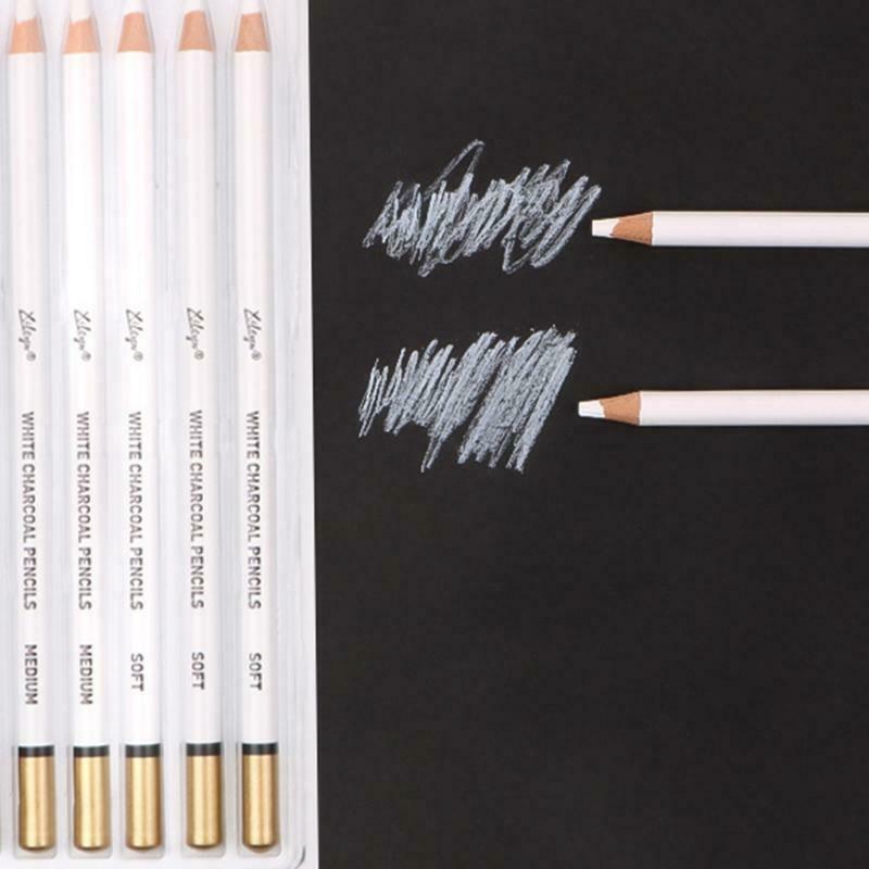 Set of 6 Prmeium White Charcoal Pencils Set 3 Pcs Soft 3 Pcs Medium for Drawing