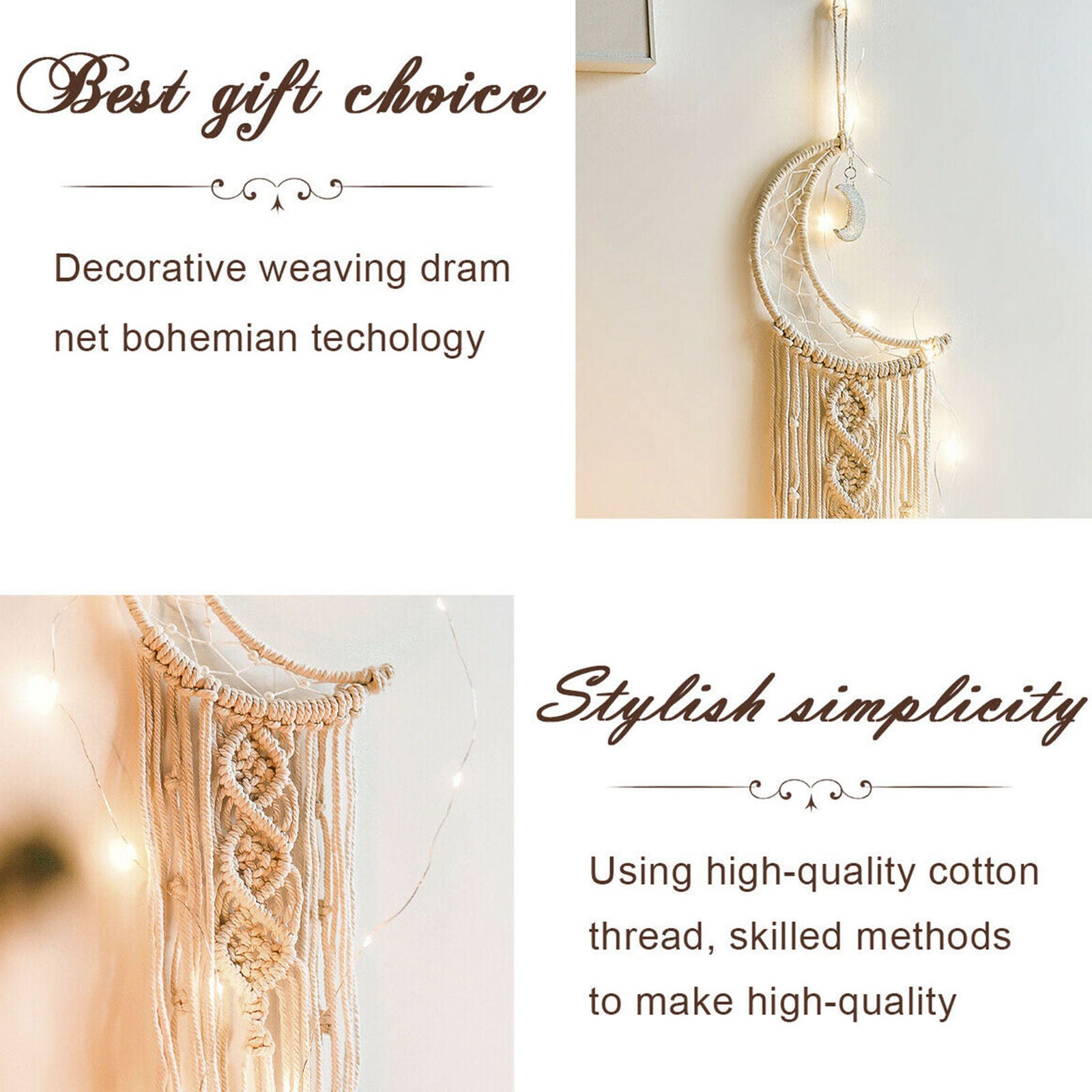 Macrame Wall Hanging Tapestry Hand-Woven Cotton Bohemian Retro Home Decor