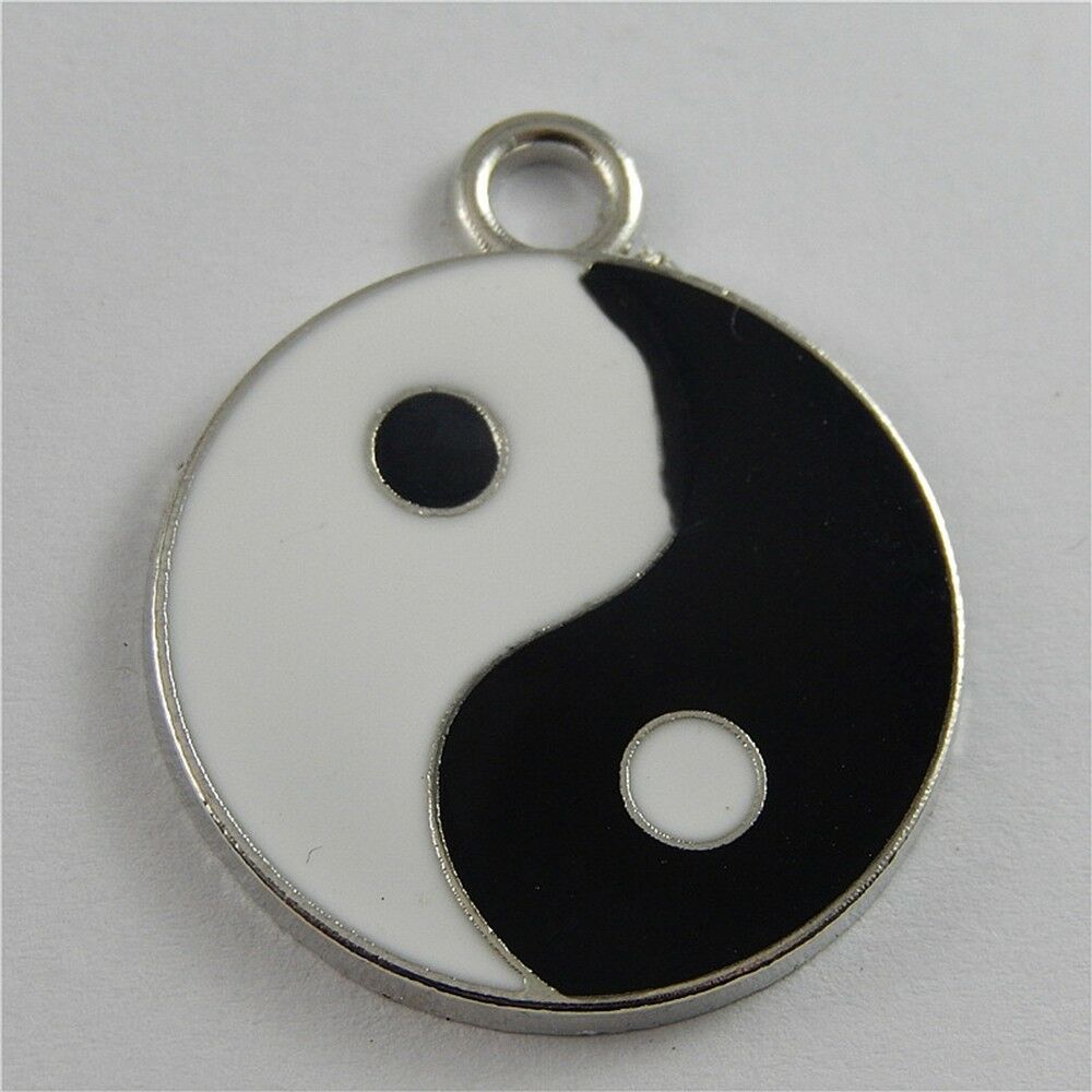 6 pcs Enamel Chinese Tai Chi Symbol Charm Alloy Pendant Keychain Dangle 34*28mm