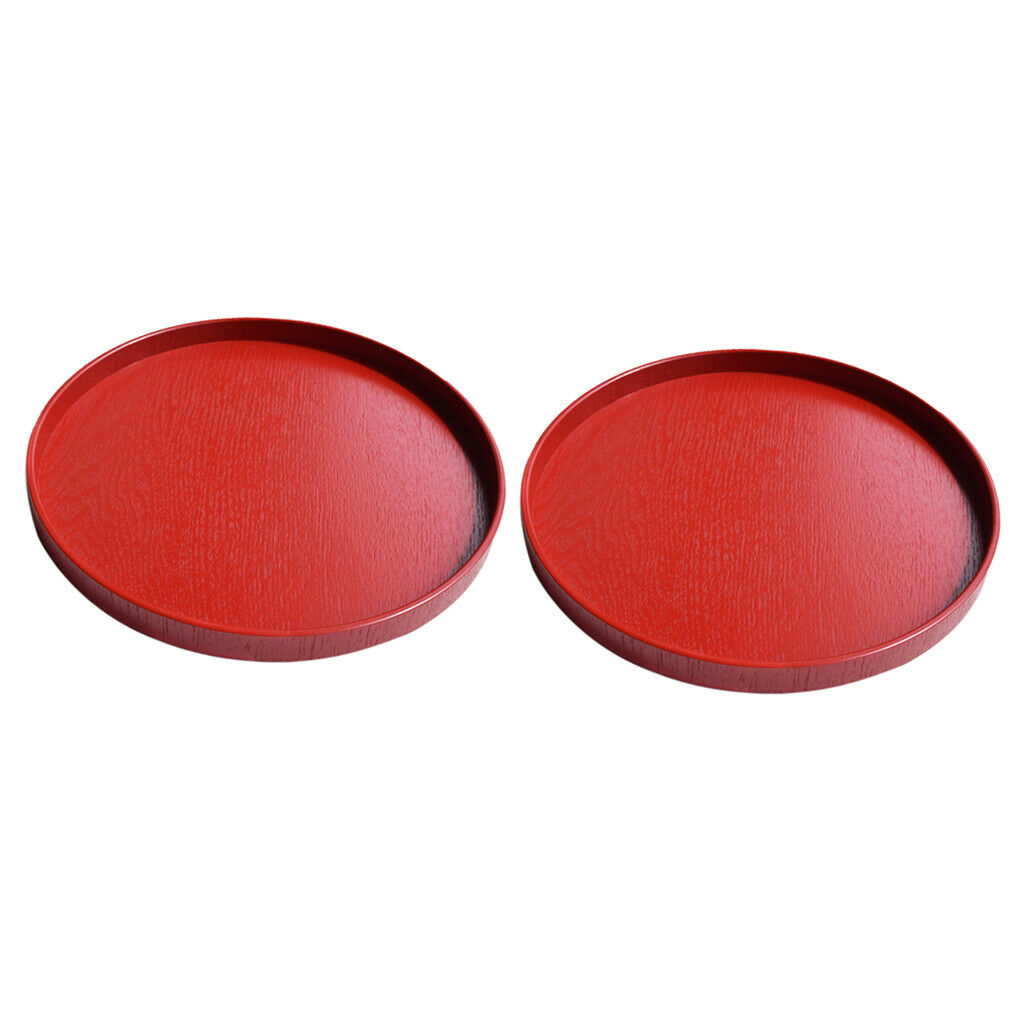 2x Wooden Serving Trays Salad Plate Red 21cm