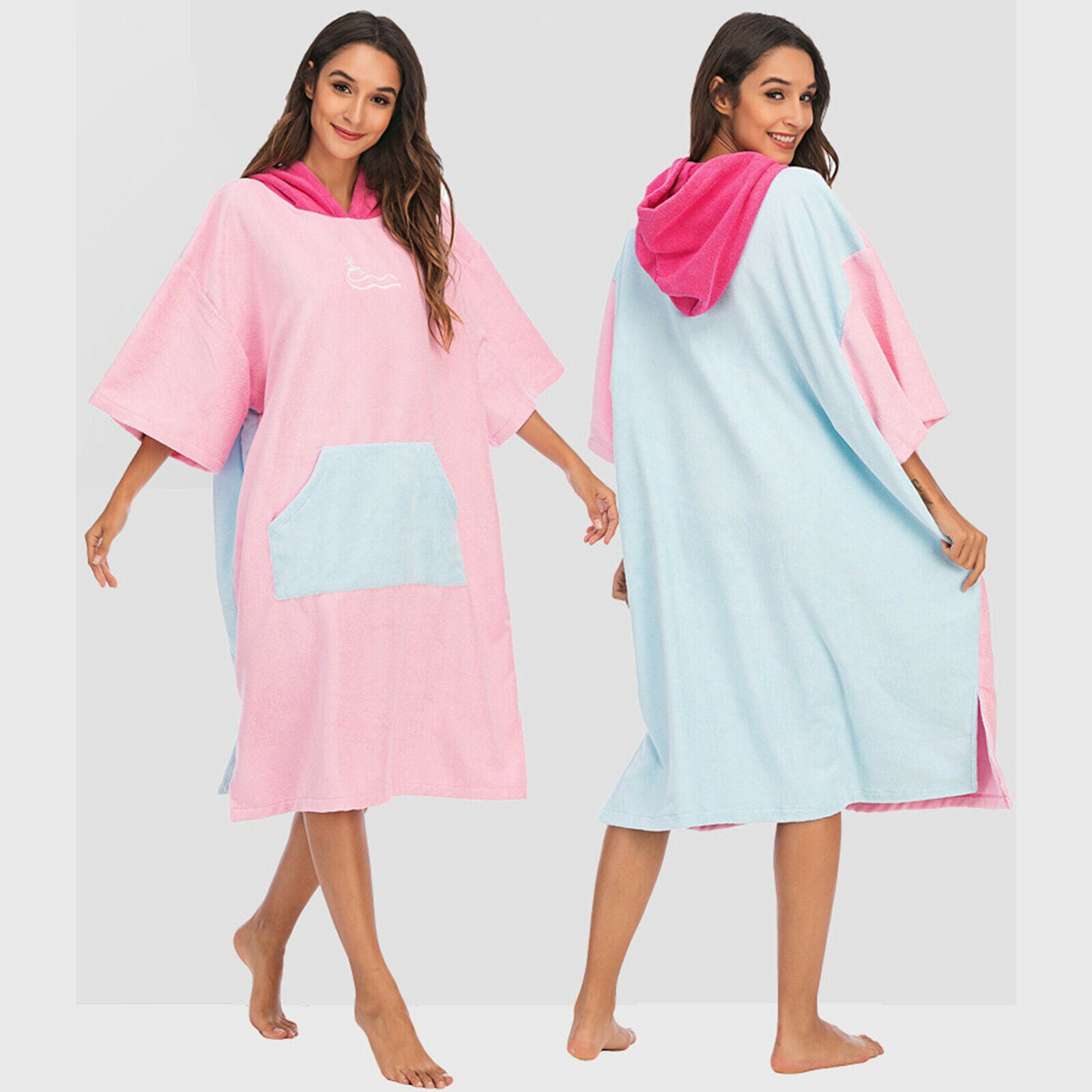 Surf Poncho Change Robe Hooded Thick Wetsuit Towel for Sports Men Women Pink