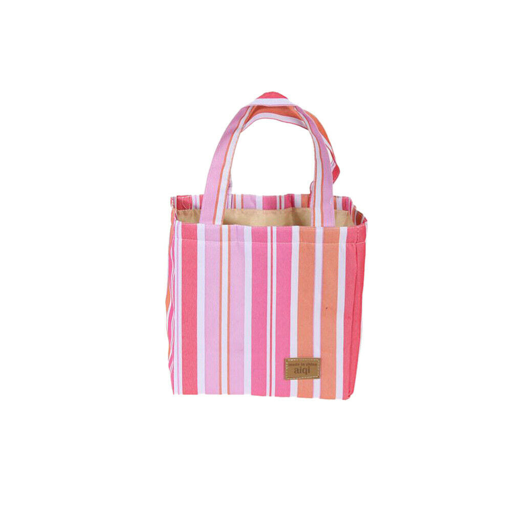 Portable Lunch Box Tote Cooler Bag Bento Pouch Container Pink Stripes
