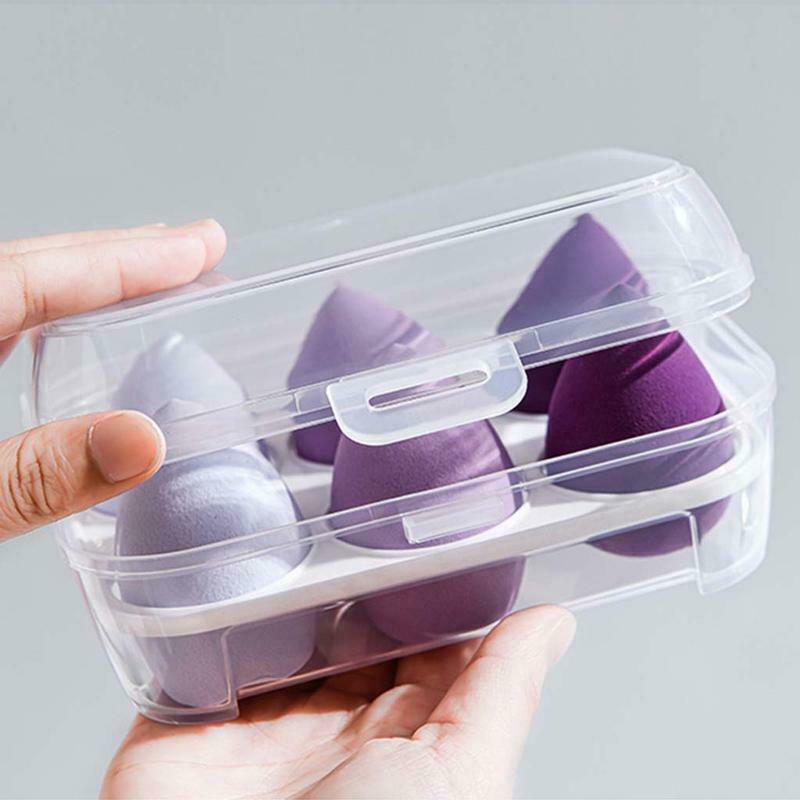 Transparent 6 Grids Travel Beauty Powder Puff Storage Box Makeup Egg Drying Case