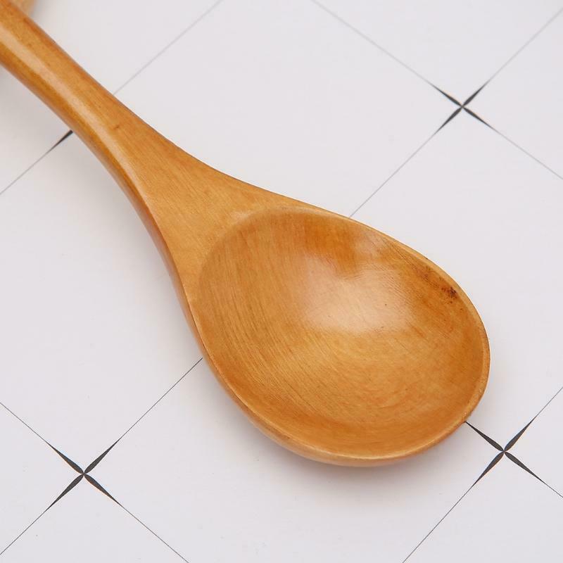 Long Handle Wooden Spoon Soup Kitchen Utensil Coffee Tea Table Scoop Cutlery