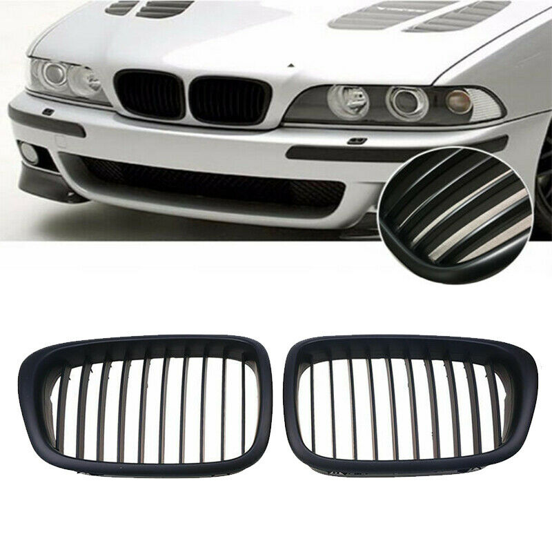Pair Matt Black Front Kidney Radiator Grille Hood For BMW 5 Series E39 1999-2004