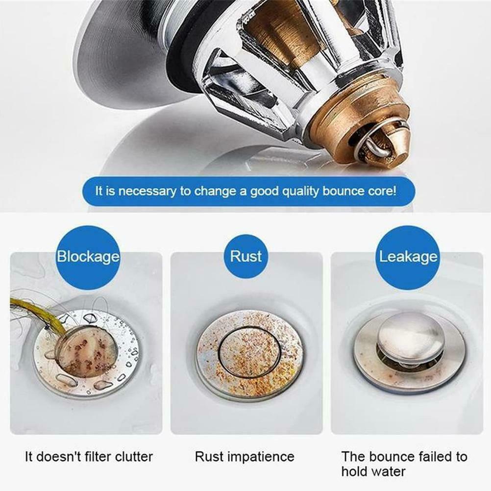 Bathroom Sink Plug with Strainer Basket Press Type Drain Stopper Hair Catcher