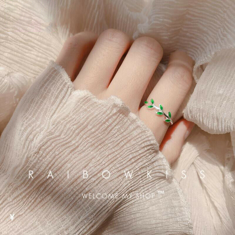 Green Leaf Handmade Creative Personality Fashion Female Resizable Rings T.l8
