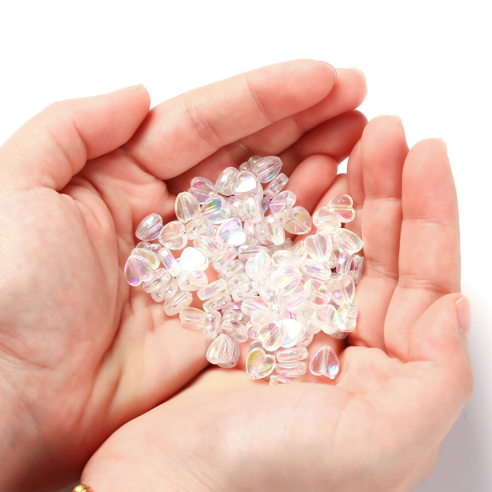 100pcs Acrylic 8x8x3mm Shiny Heart Shaped Loose Beads Spacer Beads DIY Findings