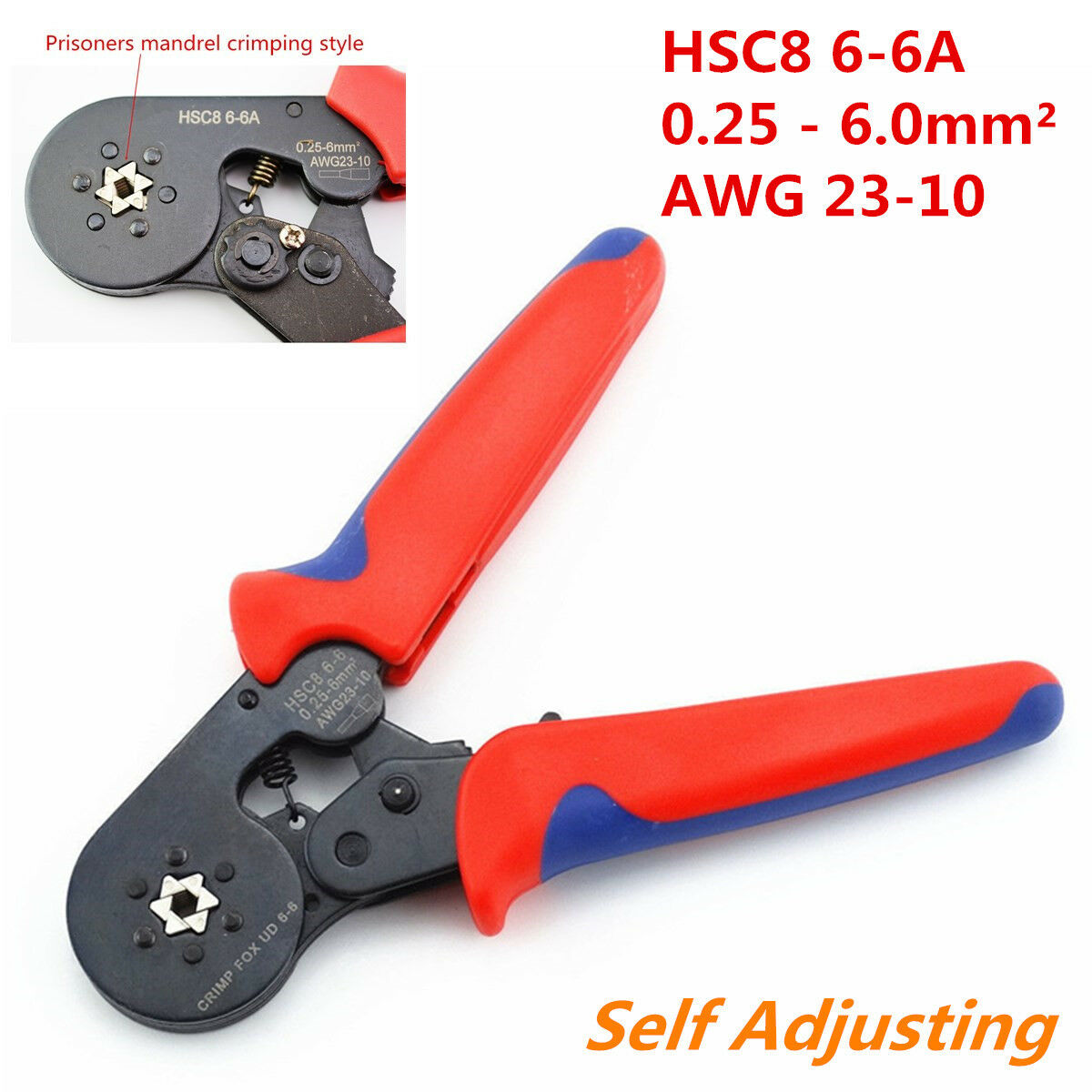 1x Self Adjusting Ratcheting Ferrule Crimper Plier HSC8 6-6A 0.25-6mm² AWG 23-10