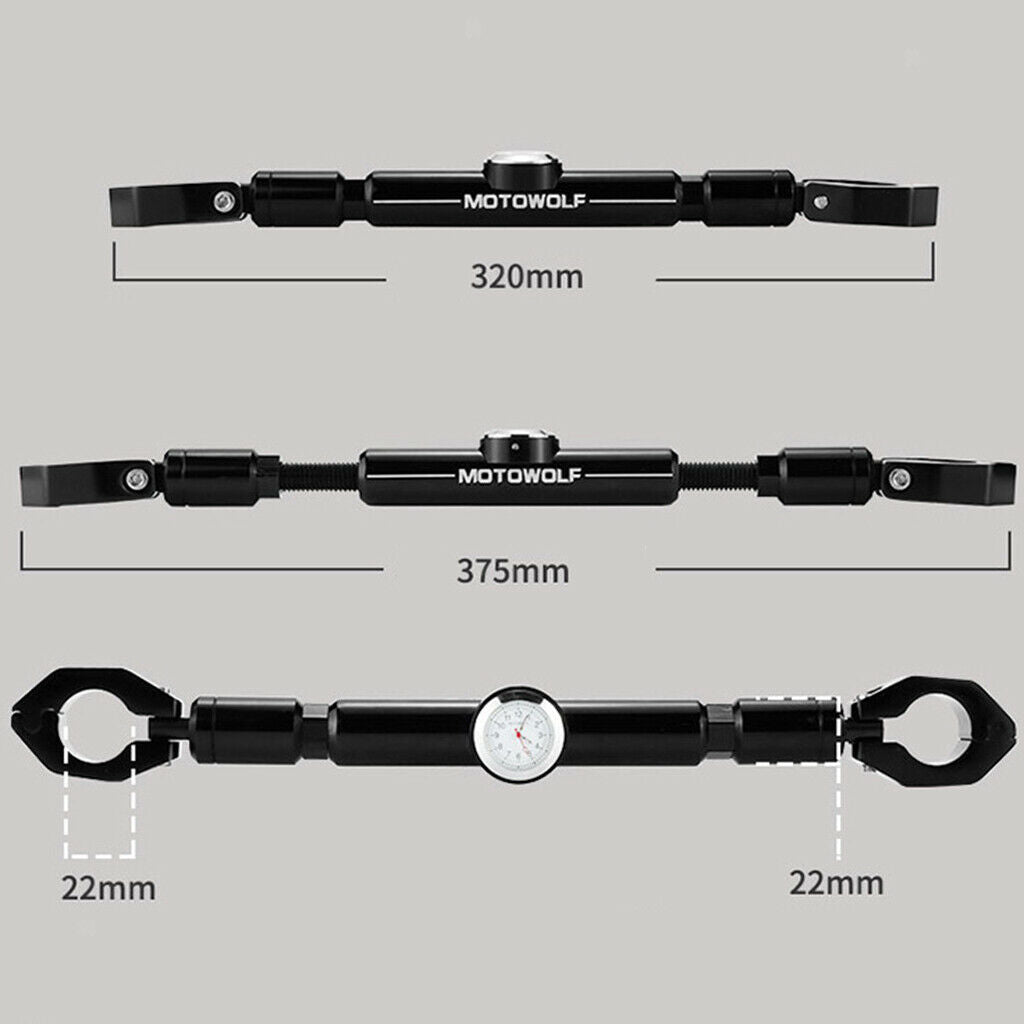 Adjustable Motorcycle 7/8" 22mm Handlebar Cross Bar with Clock Orange