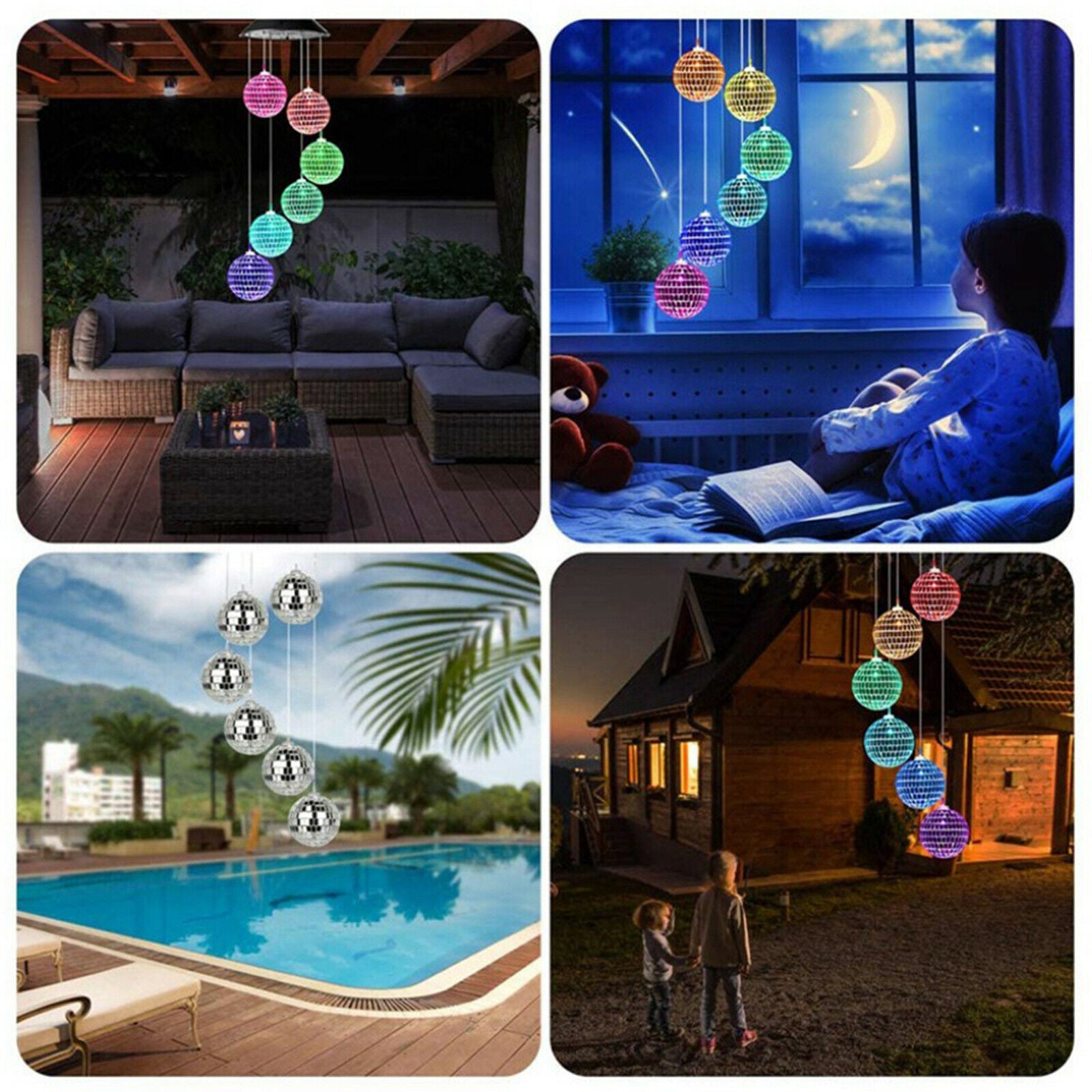 Solar Powered Wind Chimes Color Changing Garland Hanging Light For Outdoor