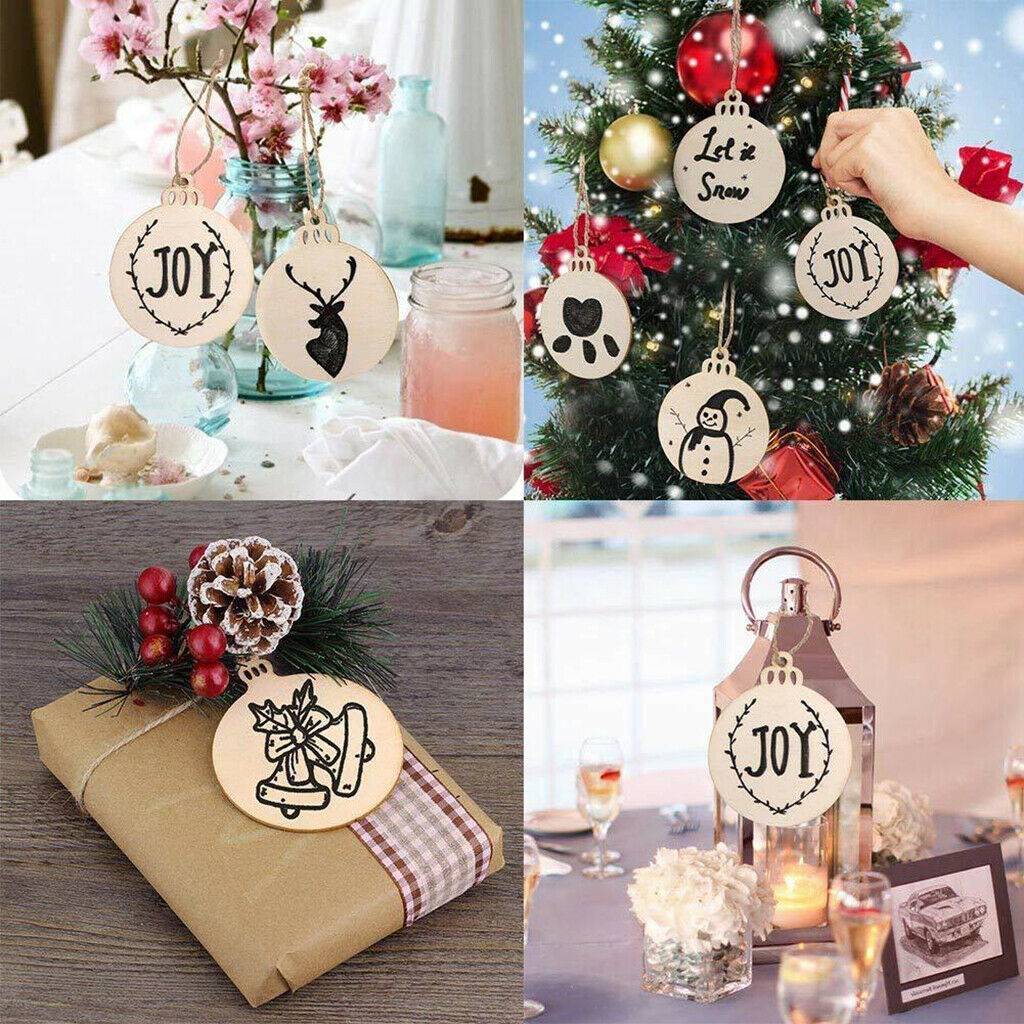 62 Pieces Christmas Wooden Ornaments Unfinished 6 Styles Wooden Cutouts with