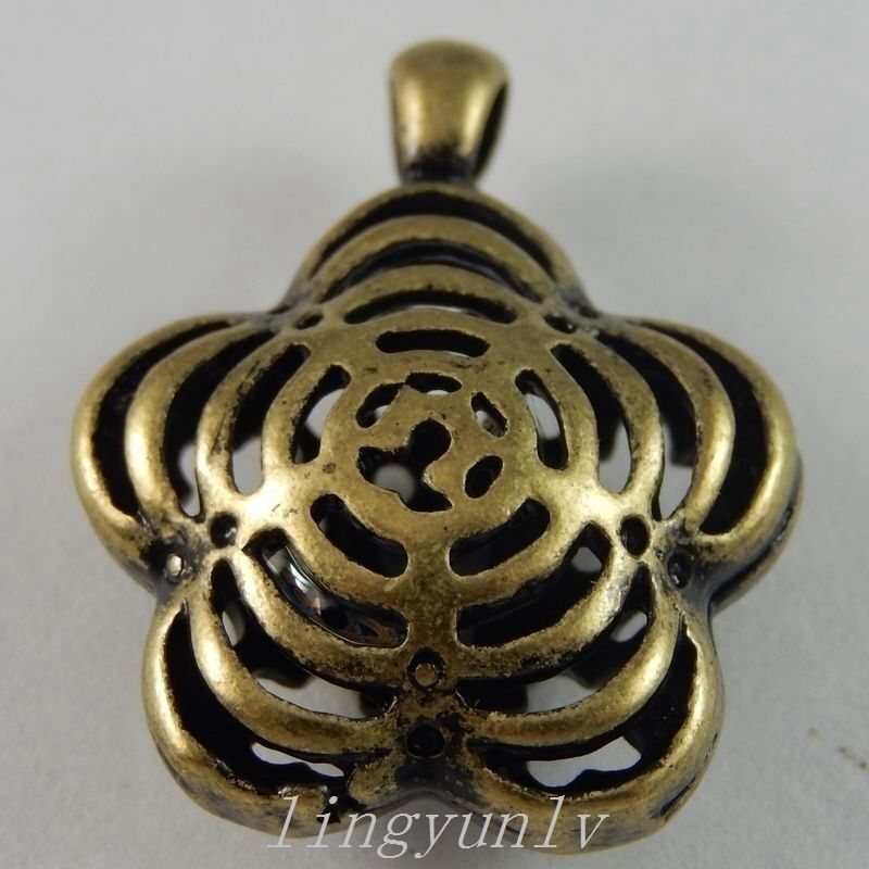10 pcs Antiqued Bronze Hollow Flower Alloy Charm Pendant Dangle Crafts 23*18*9mm