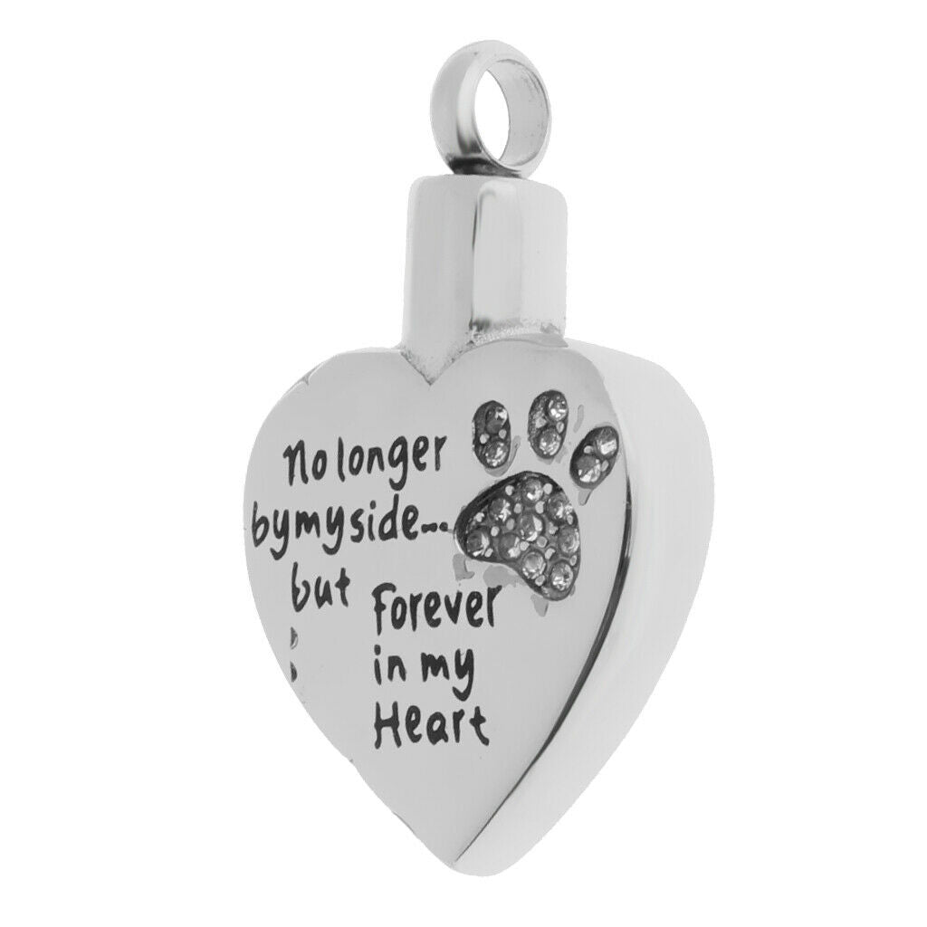 Heart with Clear Crystal Paw Print Pendant Pet Ashes Urn Memorial Jewelry