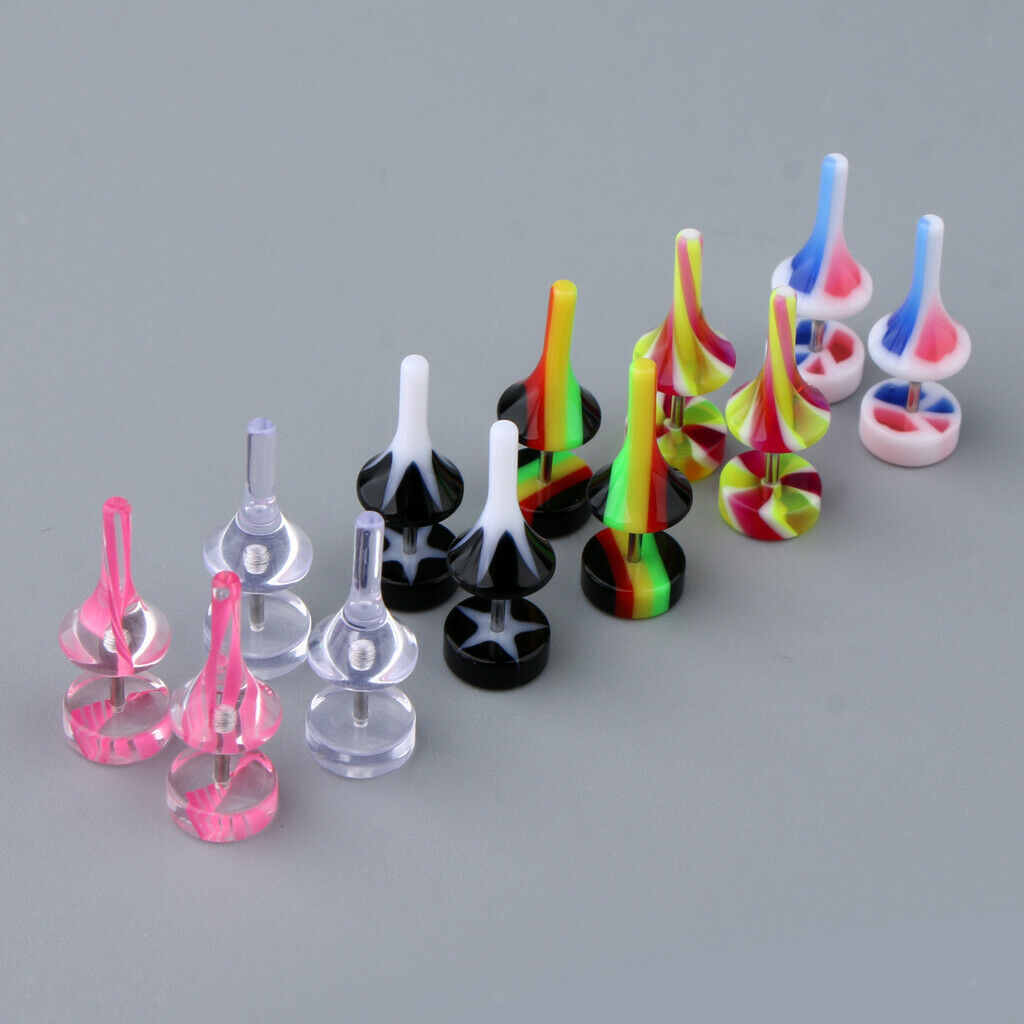6 Pairs of Beautiful Colored Acrylic Ear Cone Kit with 16 Gauge Piercing