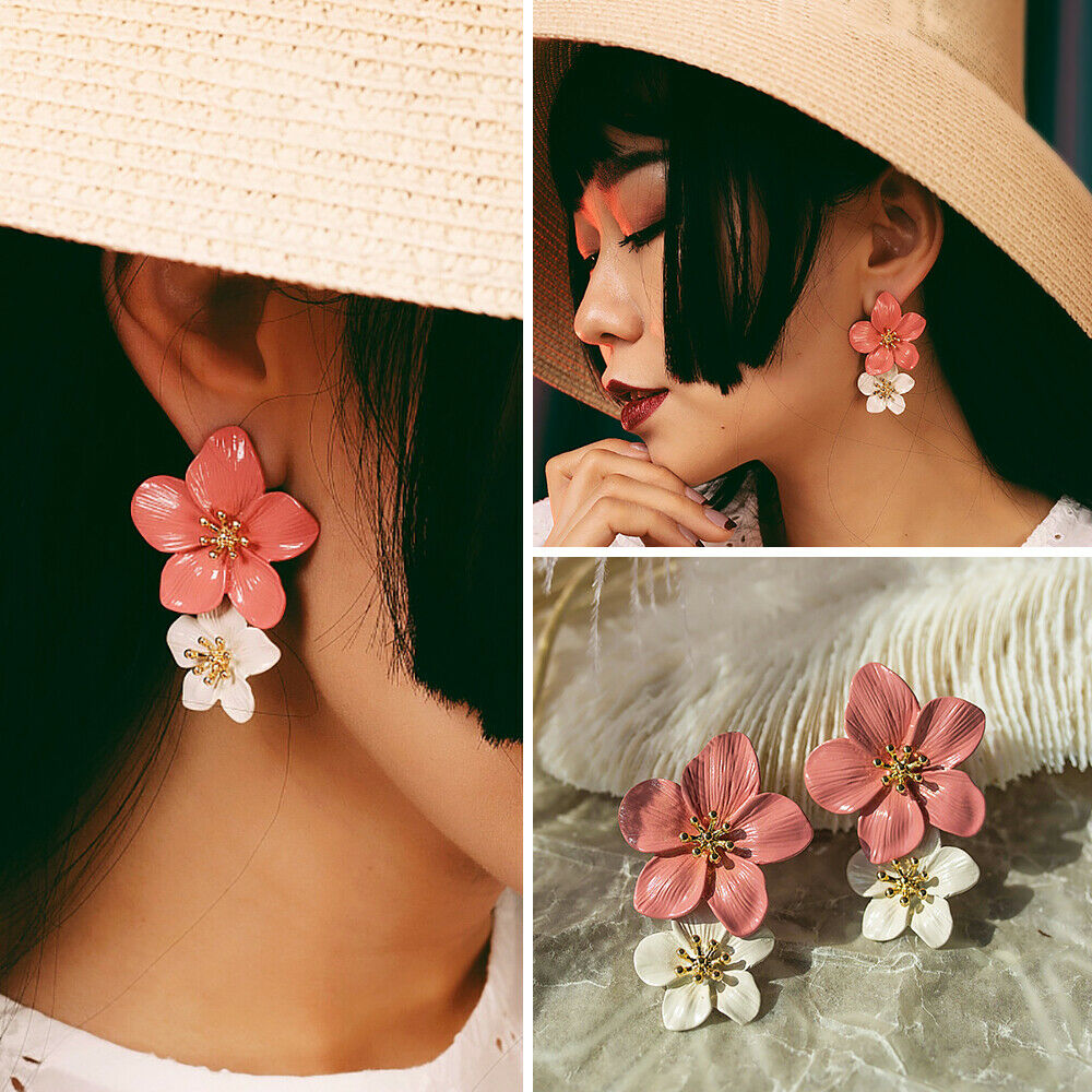 Lovely Women Geometric Flower Earrings Crystal Ear Drop Dangle Stud Jewelry Gift