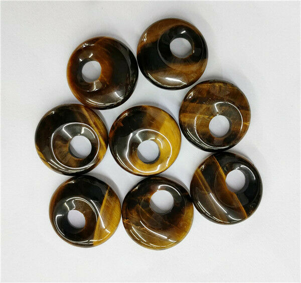 8Pcs 20mm Natural Brown Tiger Eye Gem Donuts Pendant Bead Jewelry Making HH217