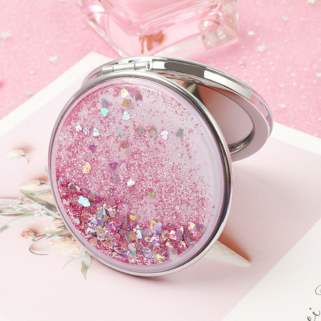 Women Handheld Makeup Mirrors Magnifying Folding Pocket Size Round Mirror