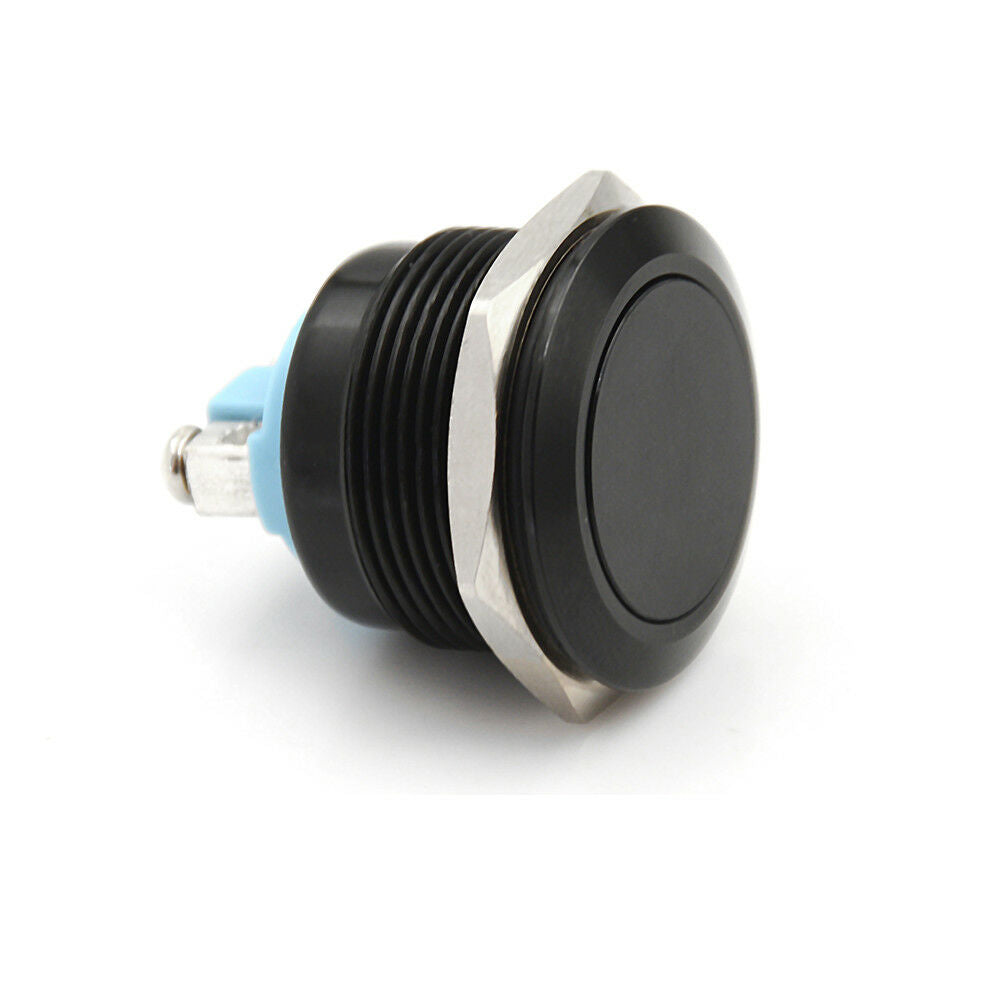 1PC 22mm waterproof black momentary metal flat top push button switch.l8