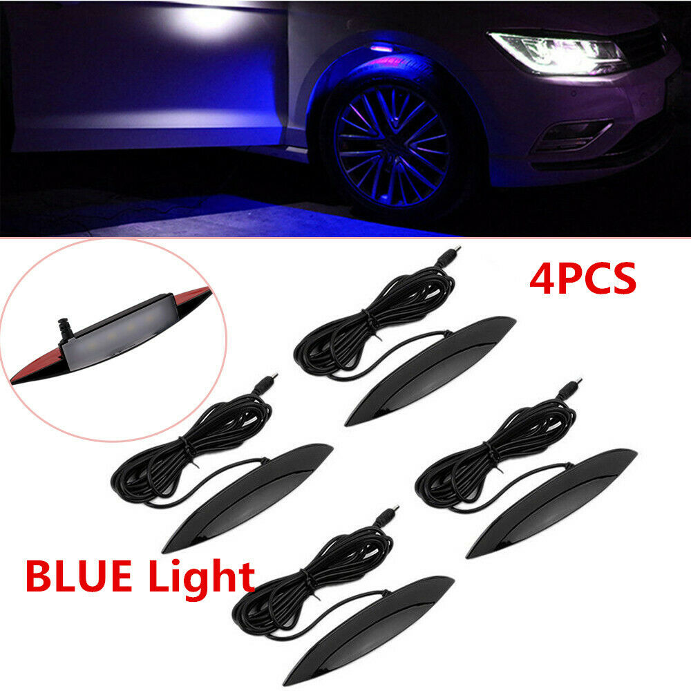 4X Blue LED Car Fender Wheel Eyebrow Lights Atmosphere Lamp 3 Modes Flash Strobe