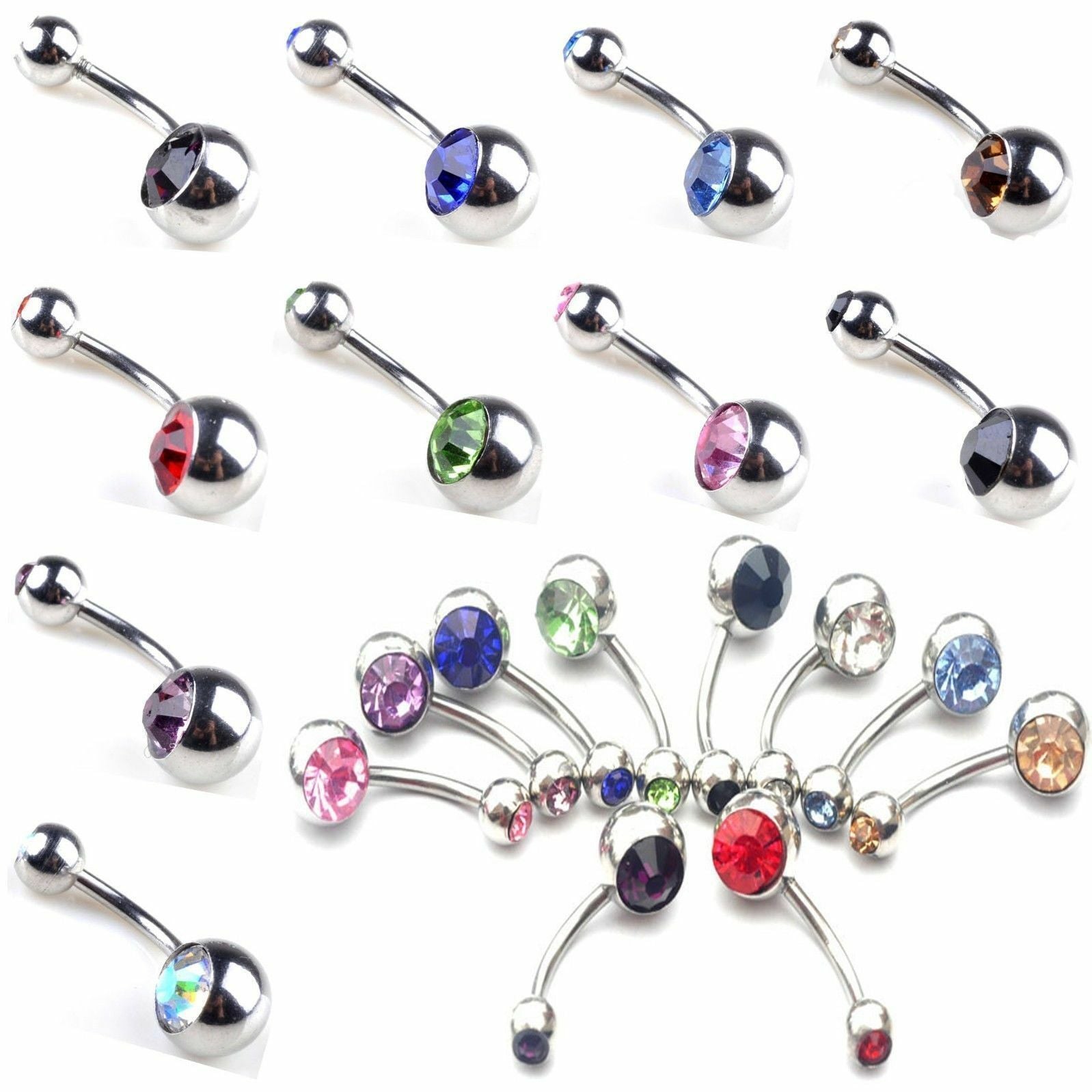 Hot 10X Rhinestone Crystal Belly Button Ring Navel Bar Body Piercing Jewelry