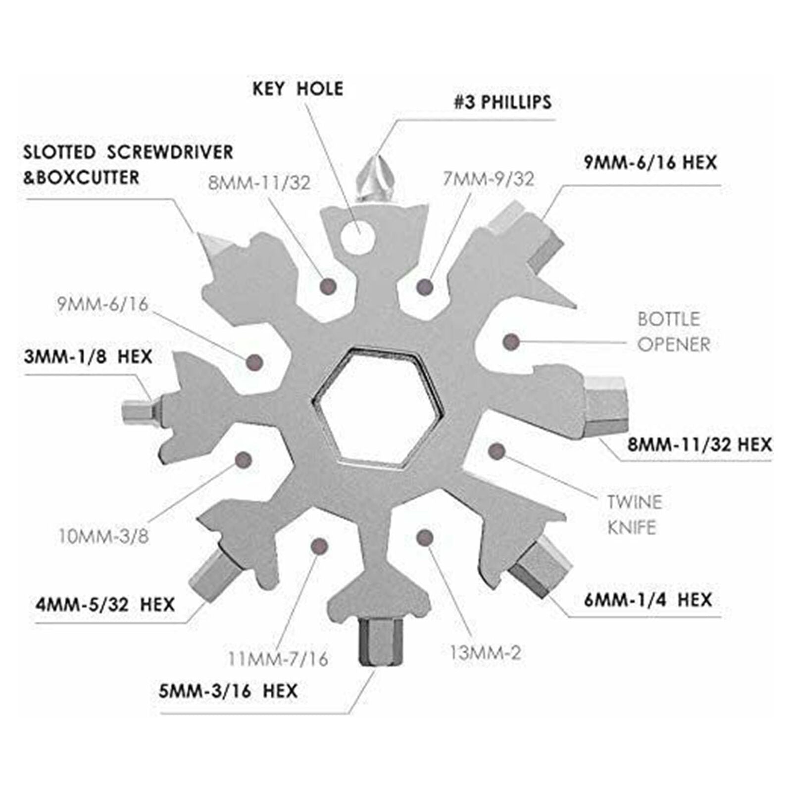 18 in1 Stainless Multi-tool Snowflake Keychain Wrench Screwdriver Bottle Opener